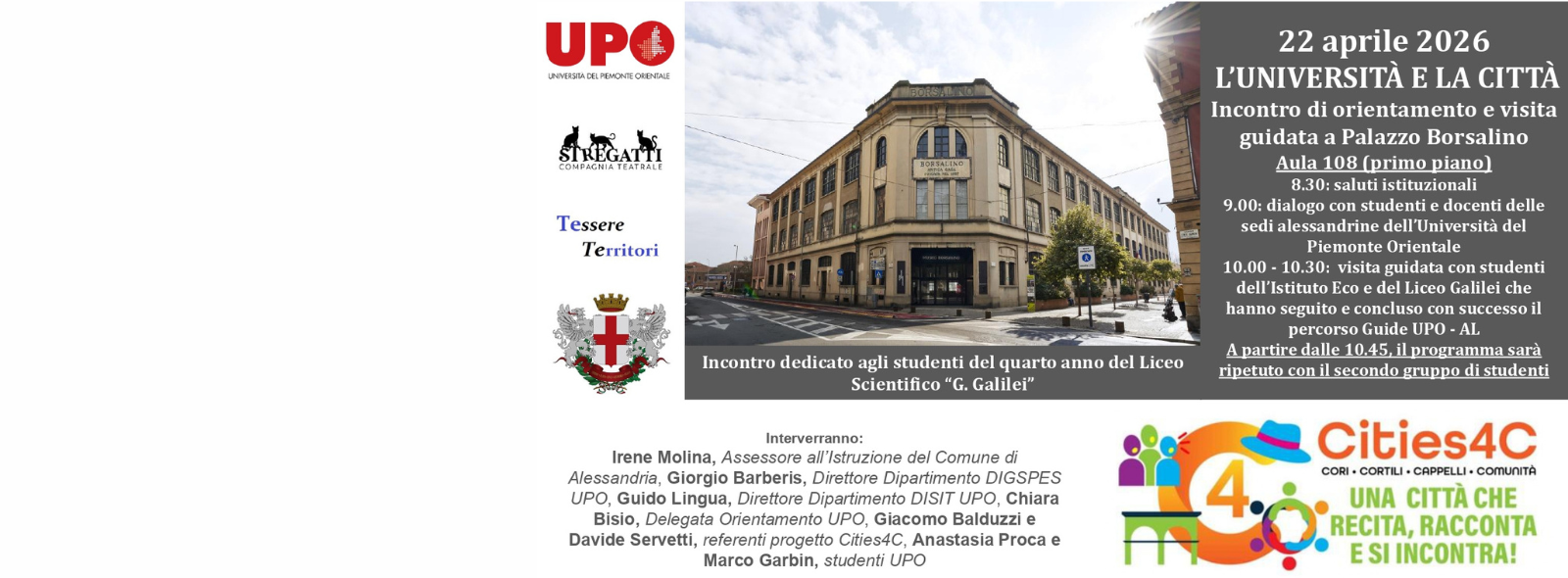  "L'Università e la città", 22 aprile a Palazzo Borsalino